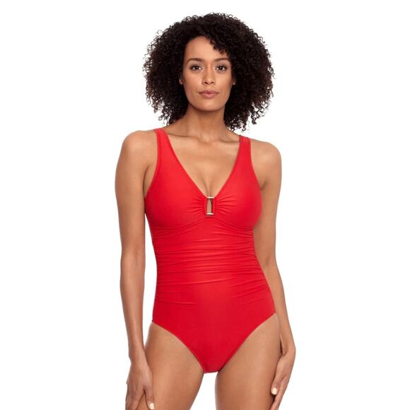 Lauren Ralph Lauren Red Beach Club Solids Ring One Piece Swimsuit 4 NWT - Picture 1 of 7